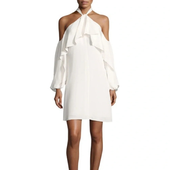 Kobi Halperin Janella Silk Cold Shoulder Ruffle Halter Cocktail Dress Size 6 - Picture 1 of 9
